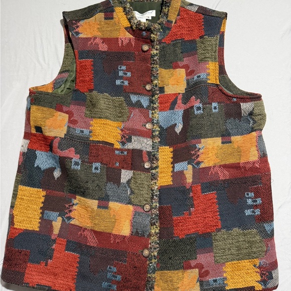 Coldwater Creek Jackets & Blazers - coldwater creek dark‎ tones patchwork button up vest, women's large #1517